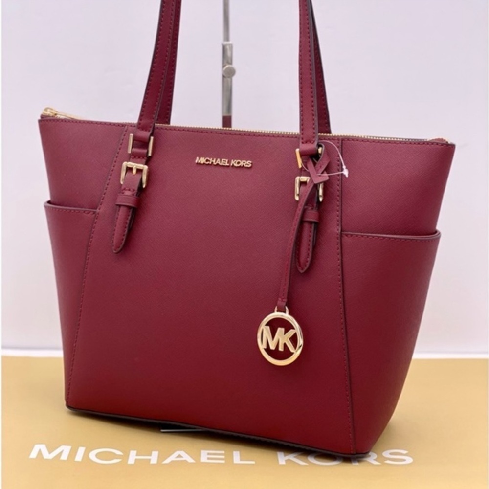Michael Kors Large Charlotte Tote Shoulder Bag Dark Cherry - Picture 3 of 11